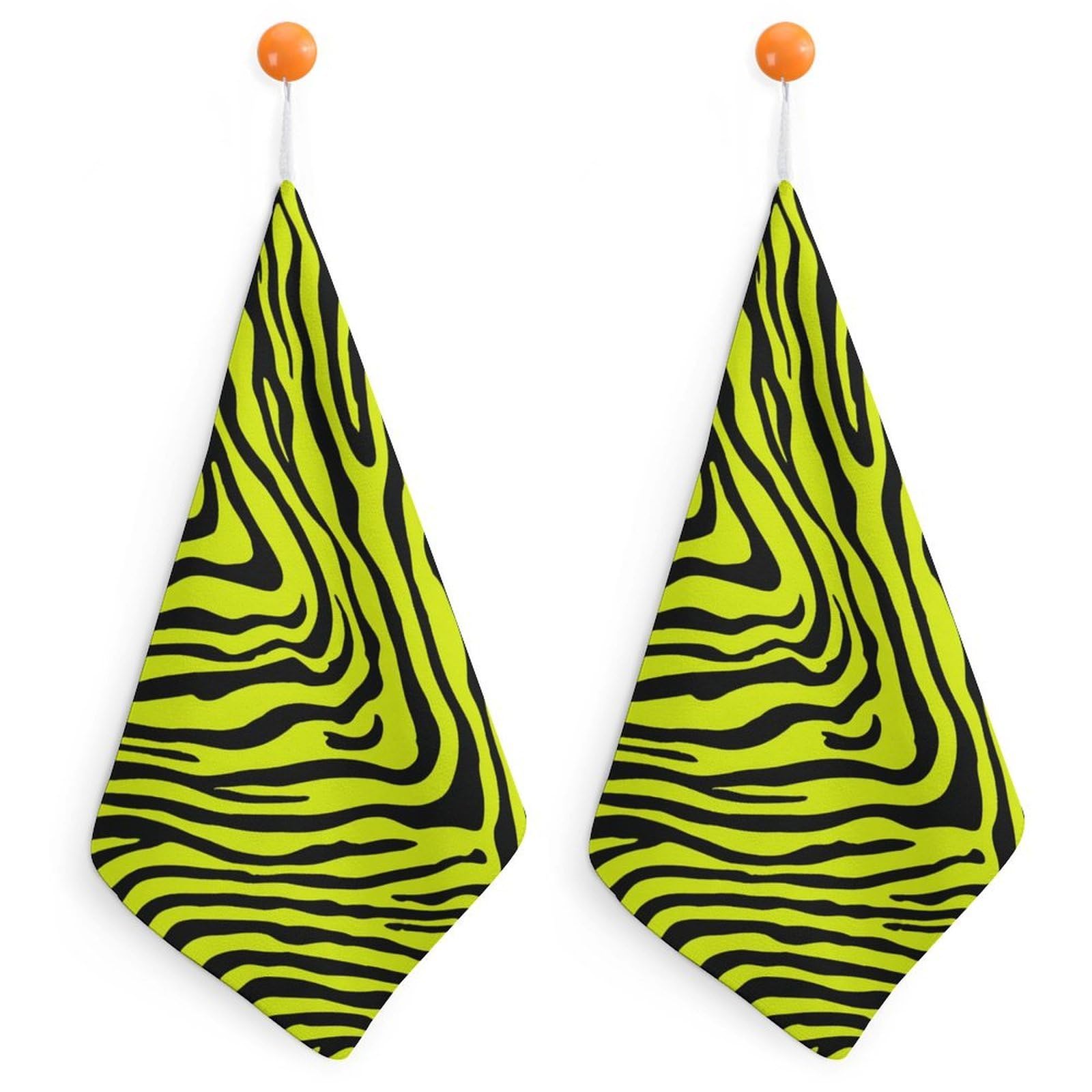 Jubonexis Bright Lime Yellow with Black Zebra Stripes Small Hand Towel with Hanging Loop 2 PCS Absorbent Soft Wash Cloth for Kitchen Bathroom