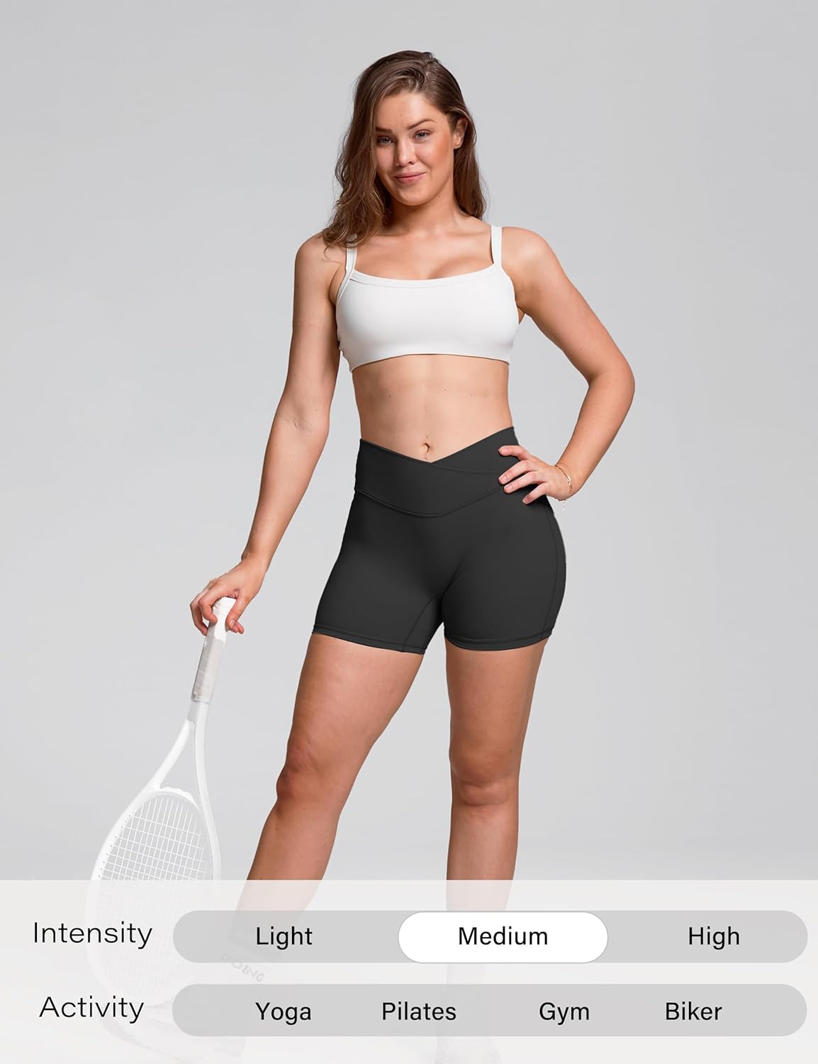 Sogetdo Women's Booty V Cross Spandex Yoga Biker Shorts No Front Seam High Waisted Butt Lifting Athletic Gym Workout Shorts