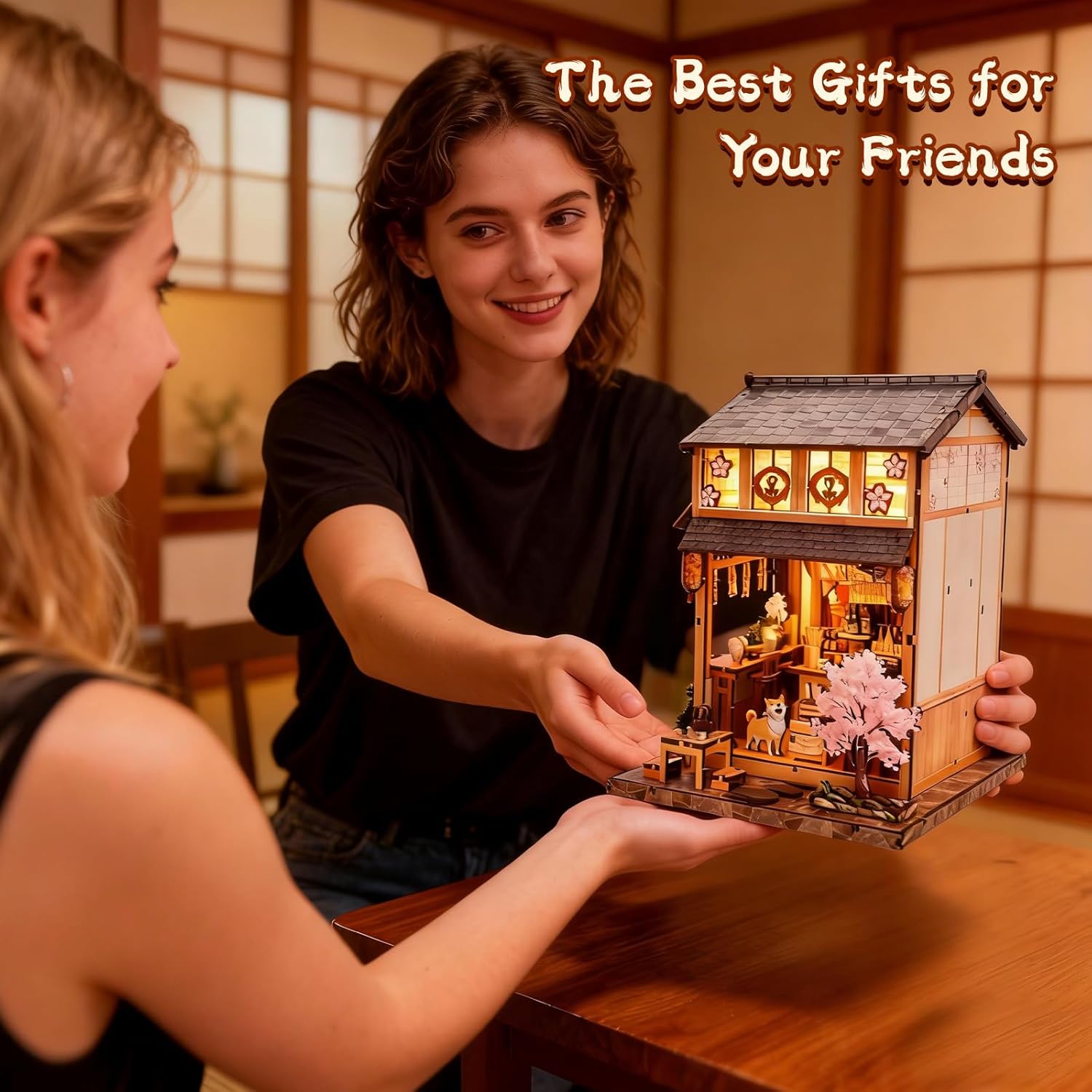 DIY Book Nook Kit for Adults, Japanese Sakura Dollhouse Kit, Miniature House Kit with LED Light, Mini Building Kit, 3D Wooden Puzzles Bookshelf Craft Diorama for Adults Teen Gifts (Japanese Izakaya)