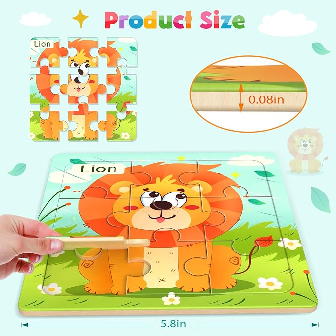 Puzzles de Madera para Niños, Pack 8 Animales 3-5 años miniatura 3