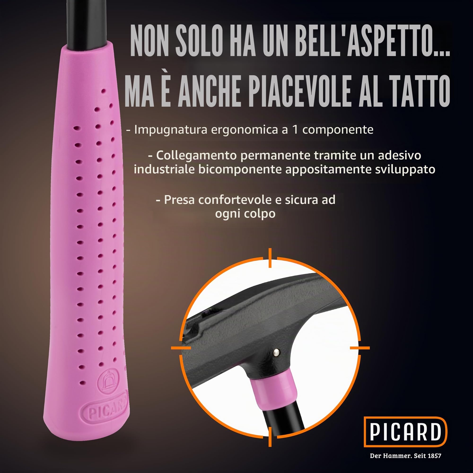 PICARD Martello da latte Pink Edition, n. 626M, 760 g, magnetico, certificato GS e certificato VPA, manico ergonomico, lunghezza 32 cm, prodotto in Germania dal 1857