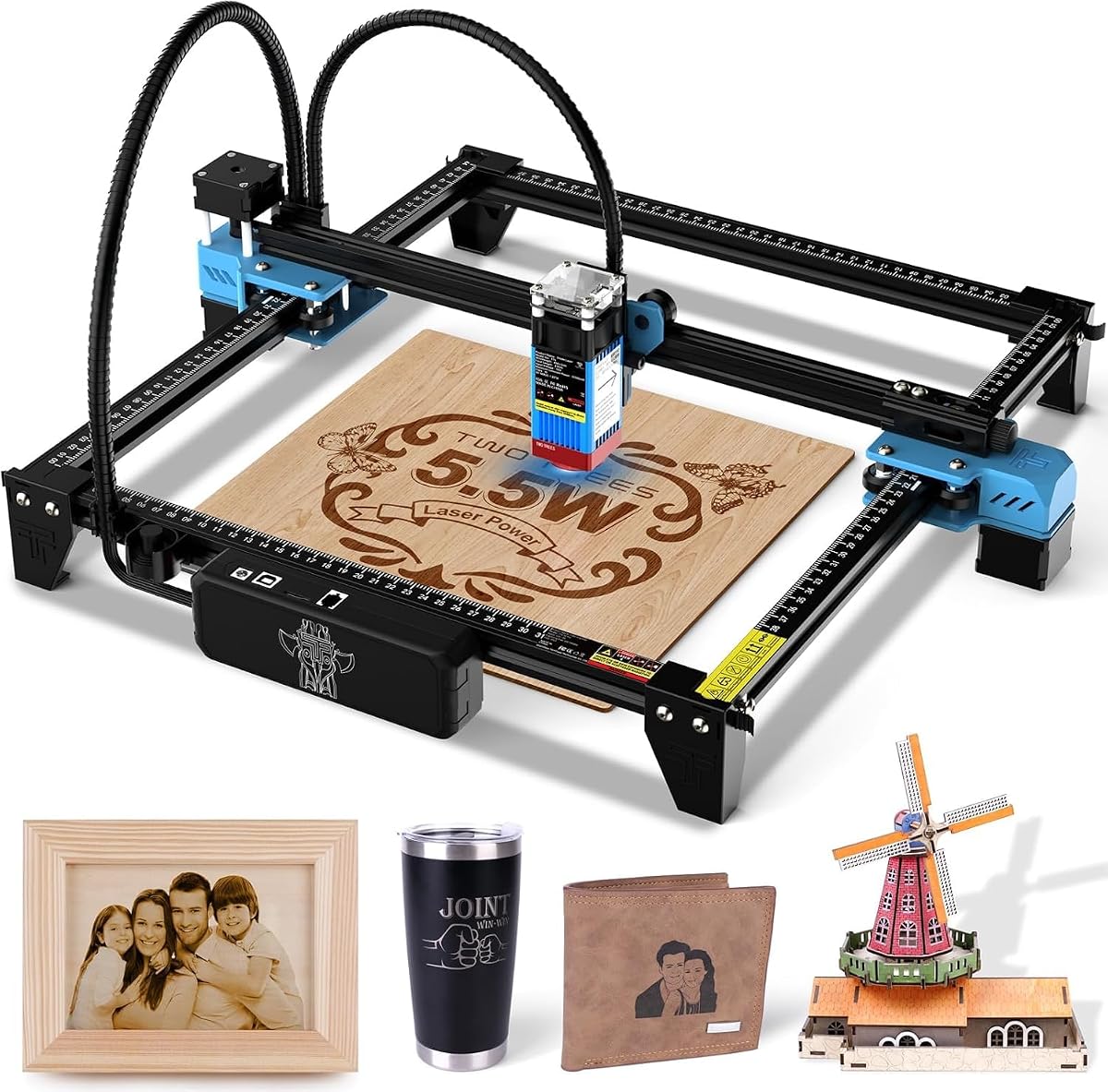 Twotrees TTS-55 Pro Laser Engraver 5500mW Laser Engraving Machine | Laser Cutter, 300 x 300 mm work area,0.08mm Laser Spot Engraver Machine for DIY,Wood,Metal,Acrylic,Glass,Stainless Steel