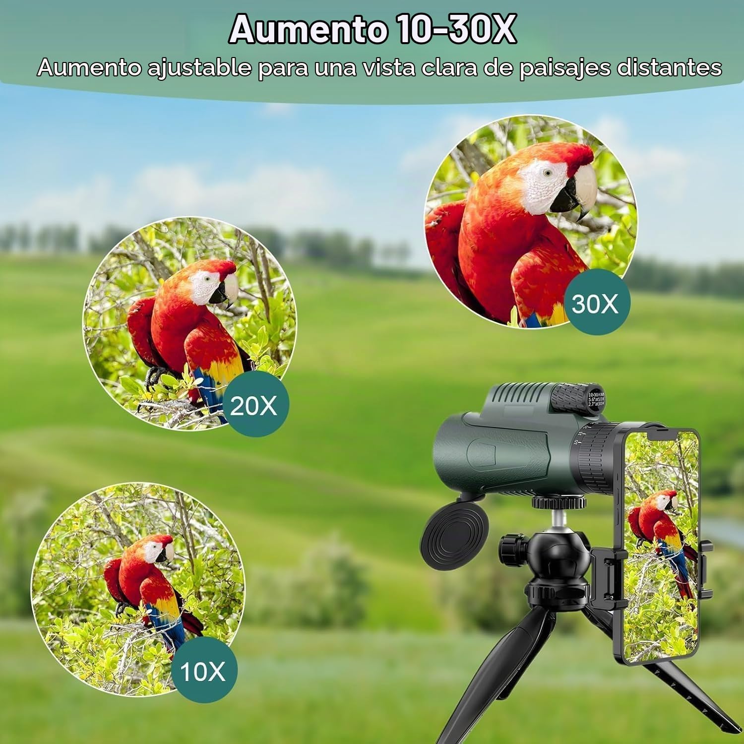 Monocular, 10-30X50 HD Monoculars para Adultos, BAK4 Prisma y Lente FMC Monoculars, Catalejo Monocular para Observación de Aves y Vida Silvestre