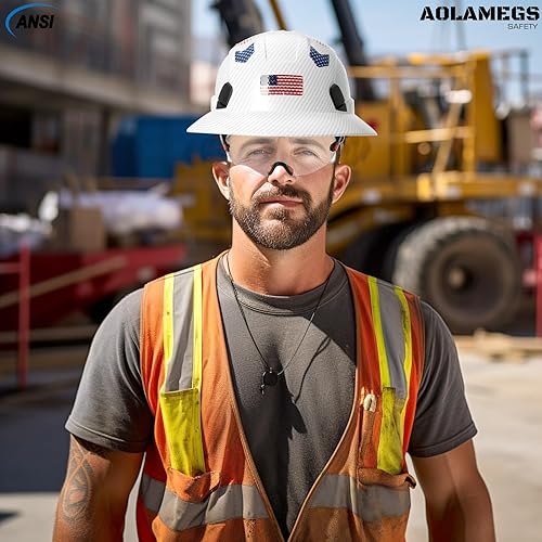 Vista 8 de Carbon Fiber Pattern Full Brim Hard Hat with Visor-OSHA Approved Construction Safety Helmet for Men Women,ANSI Z89.1 Vented Reflective Hardhat with