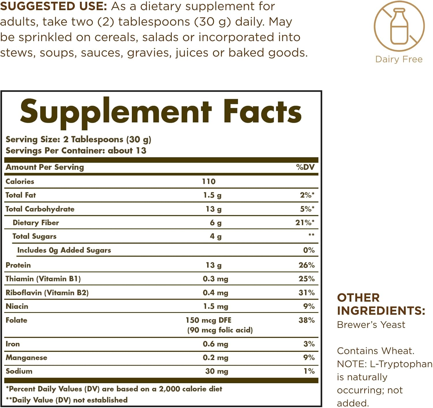 Solgar Brewer's Yeast Powder - 14 oz, Pack of 2 - Natural, Unflavored & Unsweetened - Suitable for Vegetarians - 26 Servings