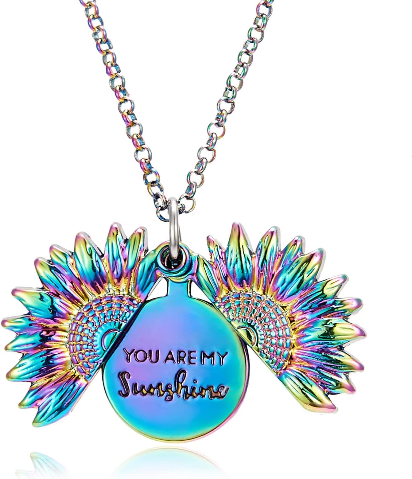 Jancosta Sunflower Necklace for Women Girls You are My Sunshine Necklace Sunflower Locket Jewelry Pendant Chain Gifts (Multicolors)