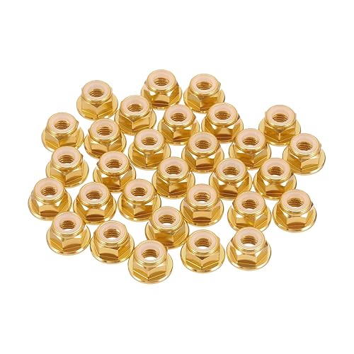 MECCANIXITY 30 piezas de tuercas de bloqueo de aleación de aluminio M5 con paso de 0.8 mm, tuercas hexagonales con brida de nylon con rosca dentada
