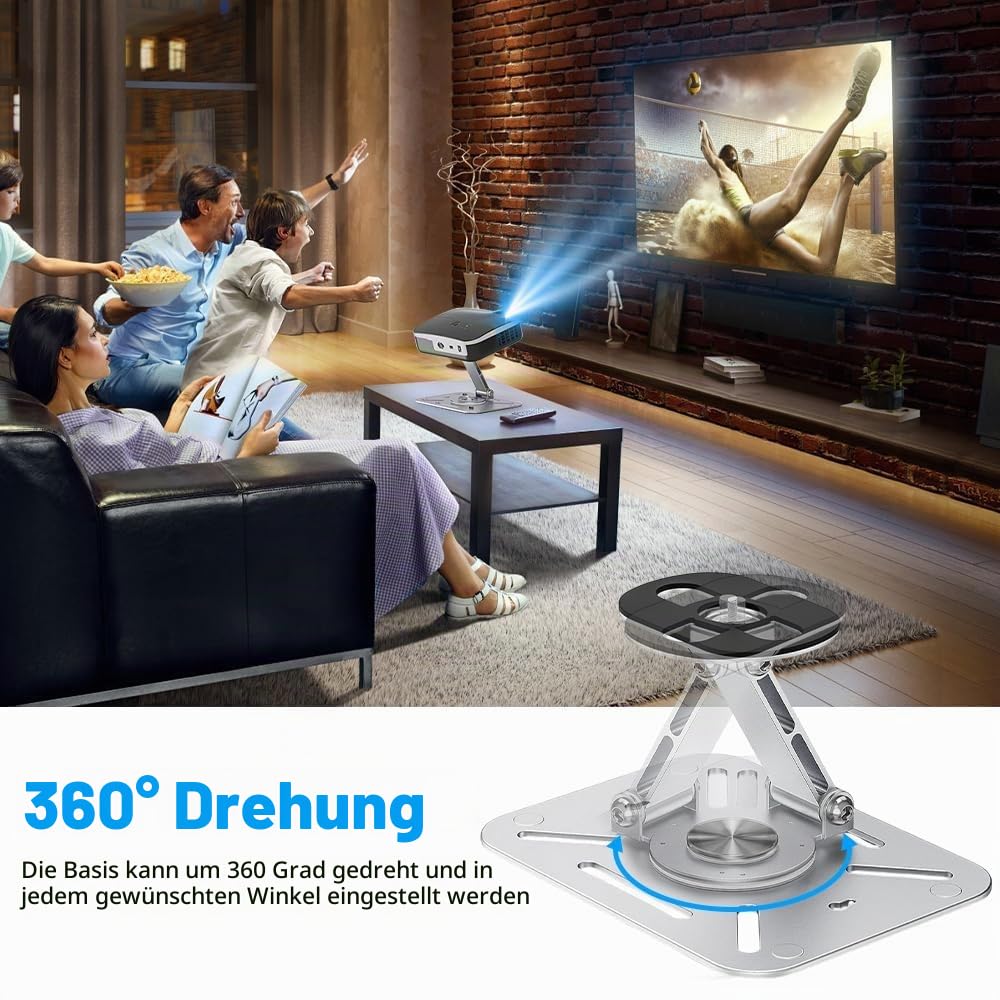 Projektor Halterung, Mini Beamer Ständer, 360° Drehbare Beamer Wandhalterung, Projektor Deckenhalterung, Desktop Halterung, für mit 1/4'' Schraubschnittstelle Projektorhalter (Silber)