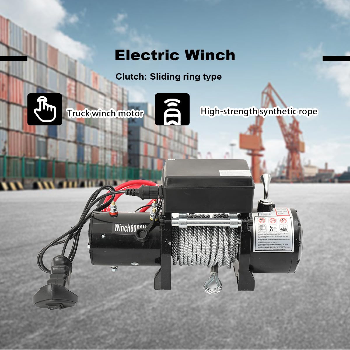 Elektrische Seilwinde 12V, 6000lbs/2722kg, mit Funkfernbedienung | 1600W Motorwinde Seilzug Elektrowinde, mit 12m Seil, für ATV UTV, LKW, Nutzfahrzeuge, Anhänger, Offroadwinde