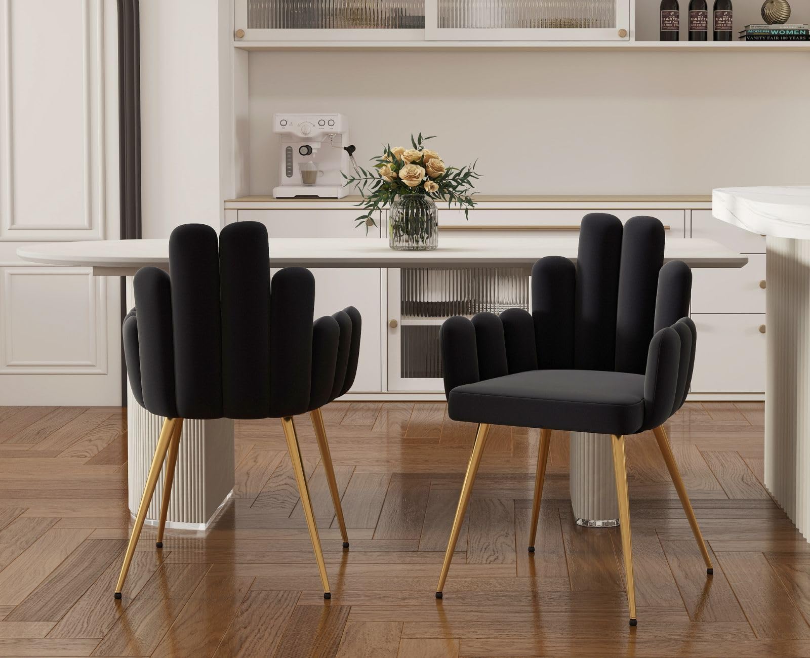 chairus Set di 2 Sedie da Pranzo in Velluto Sedie da Cucina, Nero