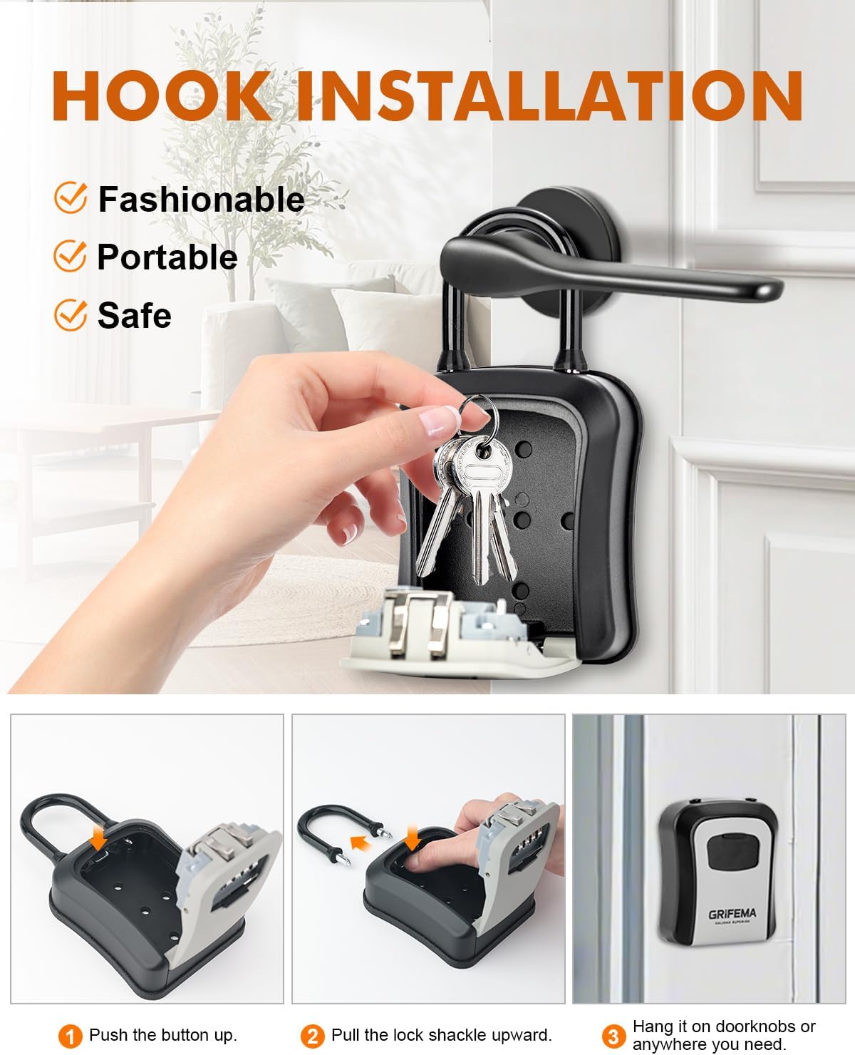 Steps for wall-mounted installation: 1. Mark drilling points. 2. Drill holes. 3. Insert wall anchors. 4. Secure the lock box with screws.