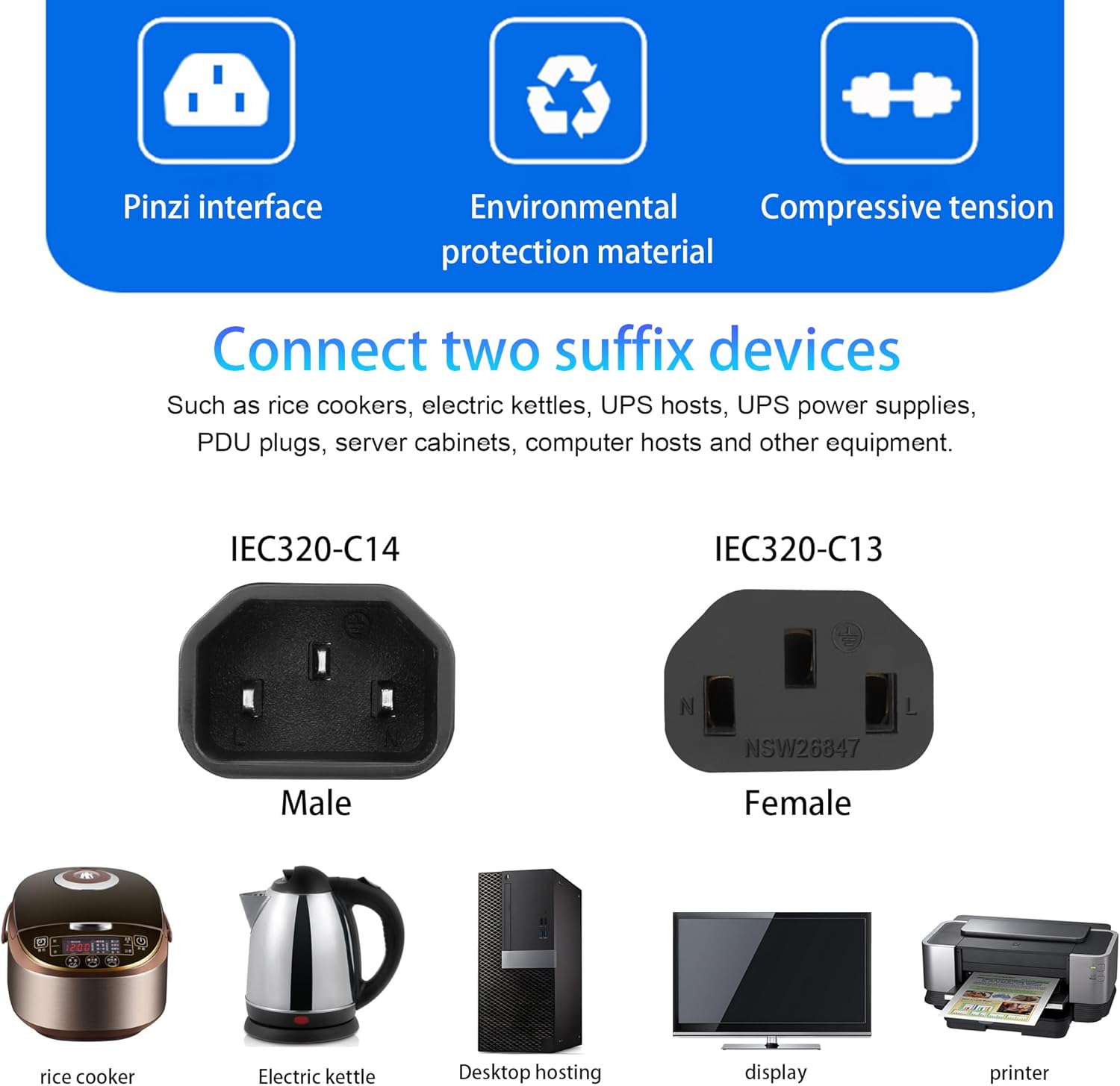 GELRHONR UPS Server C14 to C13 Y Splitter Adapter Extension Power Cable Cord (1 to 3-1M)