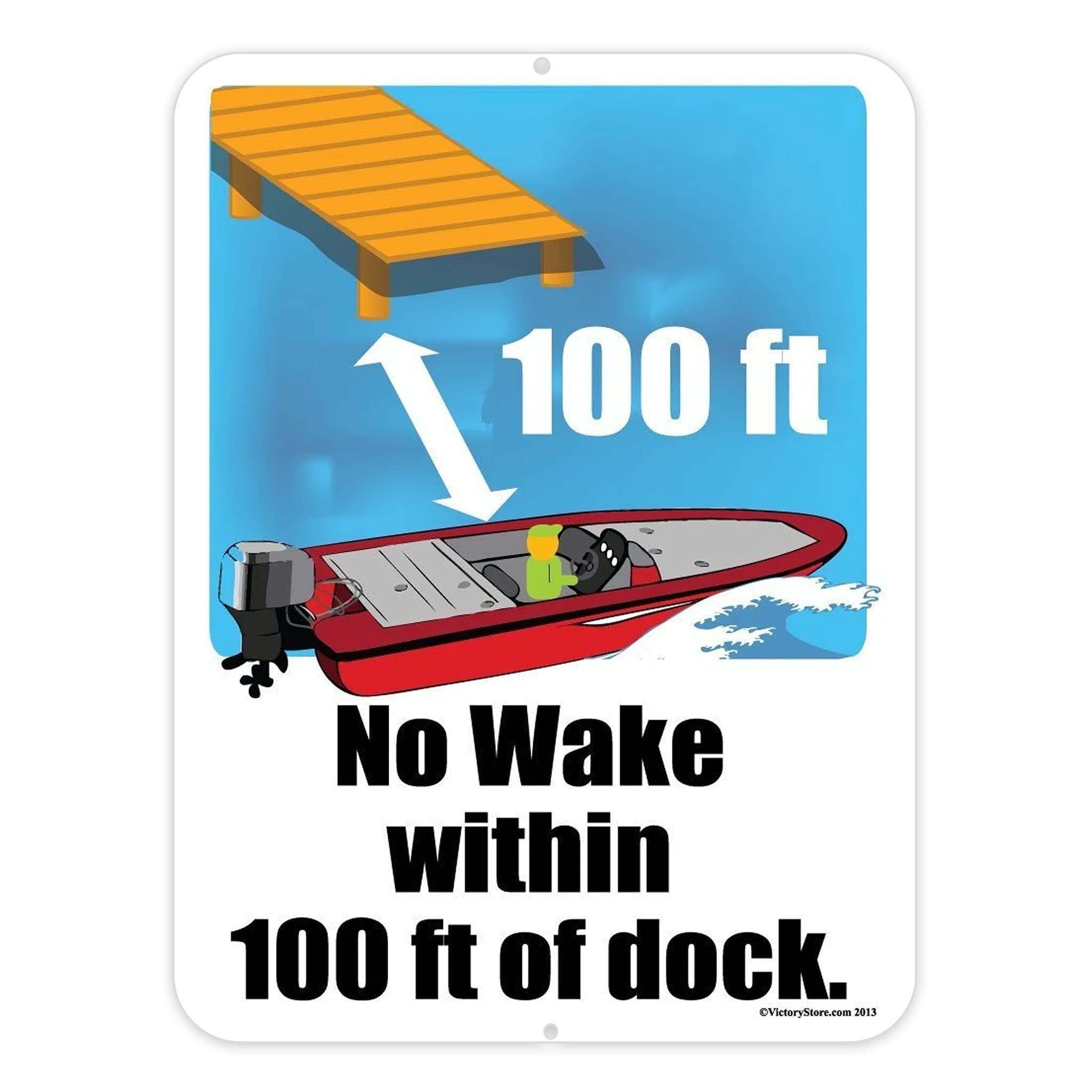 VictoryStore Yard Sign Outdoor Lawn Decorations - No Wake 100 feet - Aluminum Sign 18 inches X 24 inches