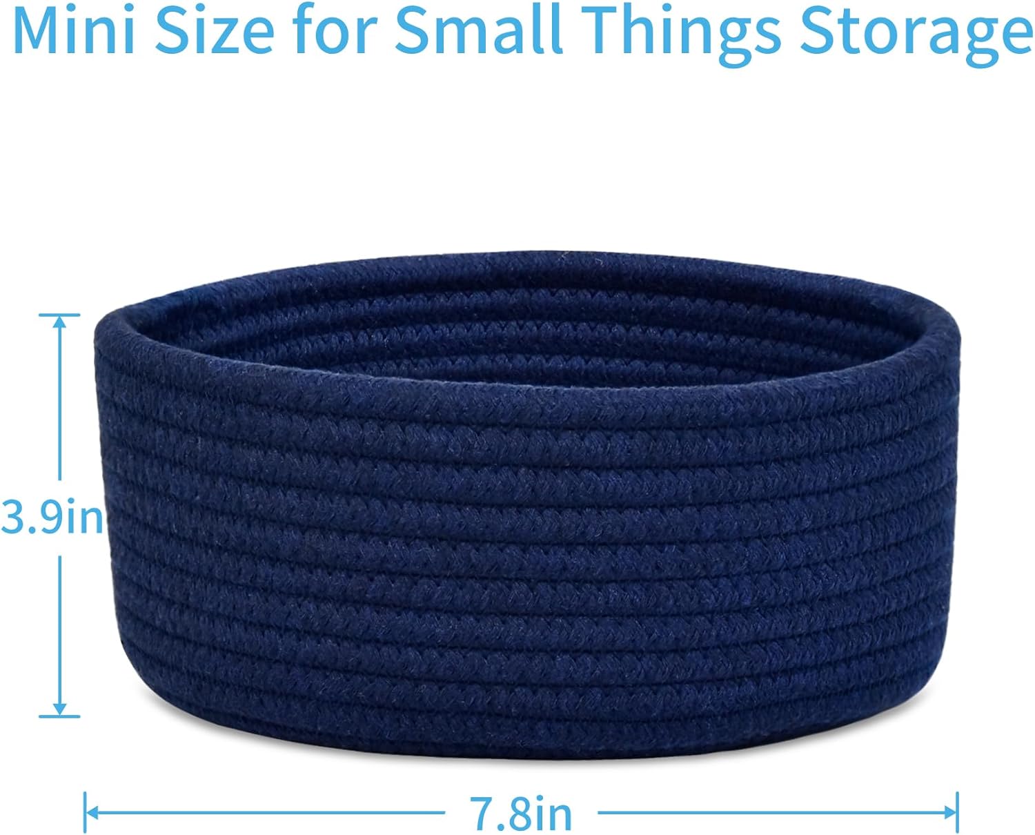 ABenkle Small Woven Basket, Empty Tiny Shallow Storage Basket, Mini Cotton Rope Baskets, Round Decorative Hamper, Basket Storage Bins for Toys, Spa, Socks, Nursery, Living Room Navy Blue
