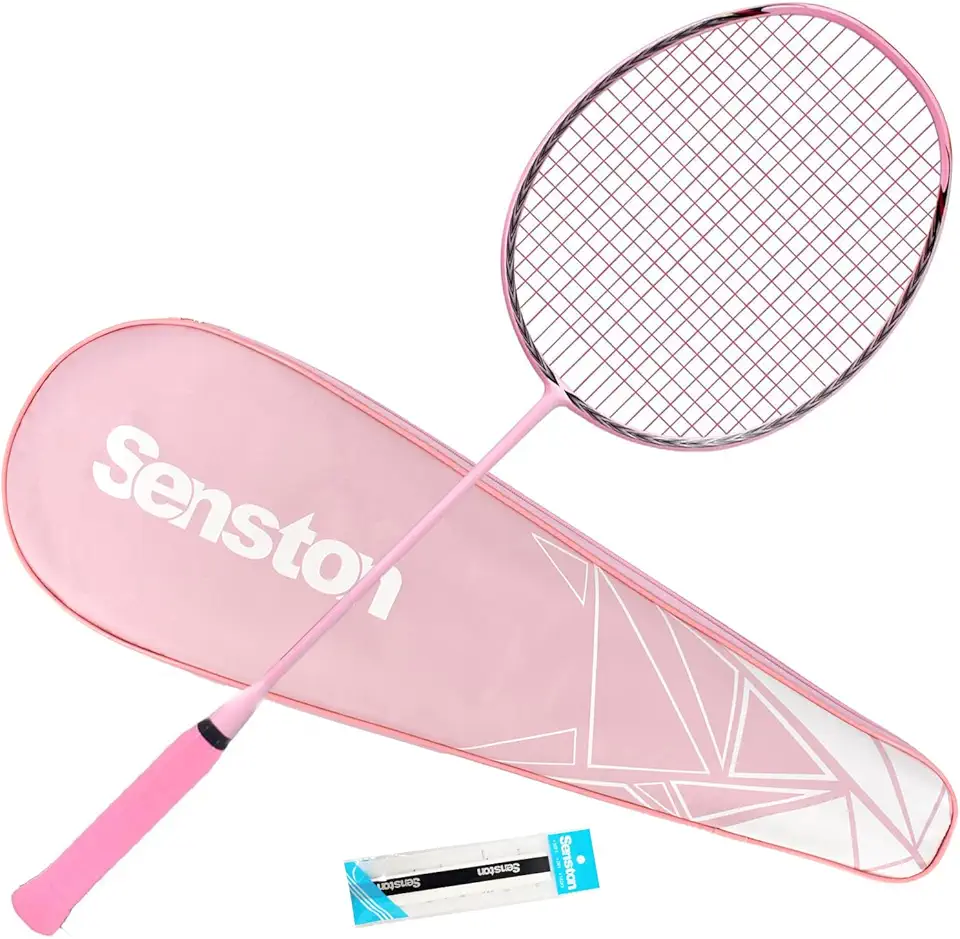 Senston Raquete de badminton N90, raquete de badminton leve 6U, raquete profissional de badminton 100% carbono total com aderência
