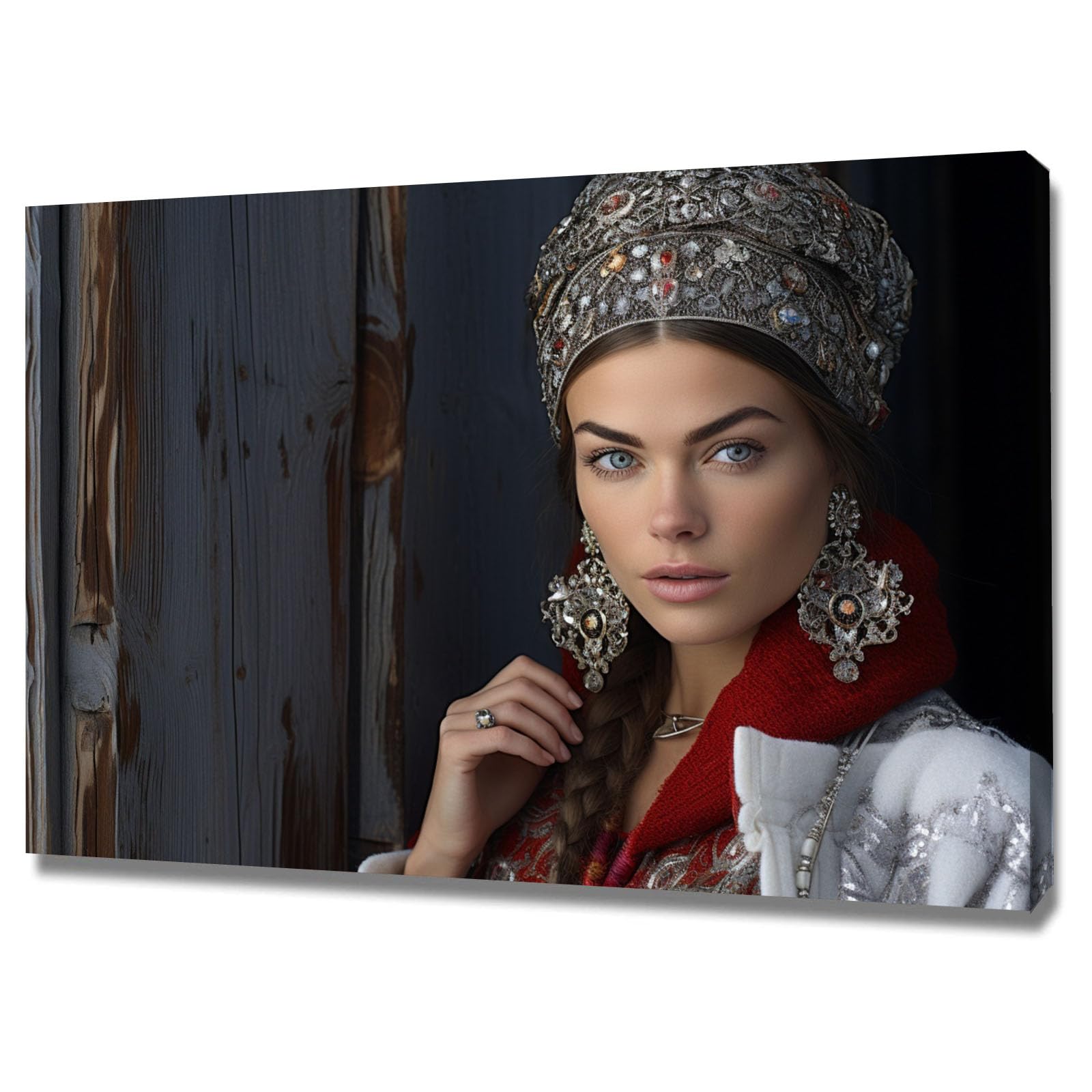 TERUEA Elegant Artwork for Girls Room Bedroom Wall Decor Woman In Traditional Silver Jeweled Headdress Vintage Humor Wall Poster for Bathroom Toilet Decor(Silver)-60x90cm Framed