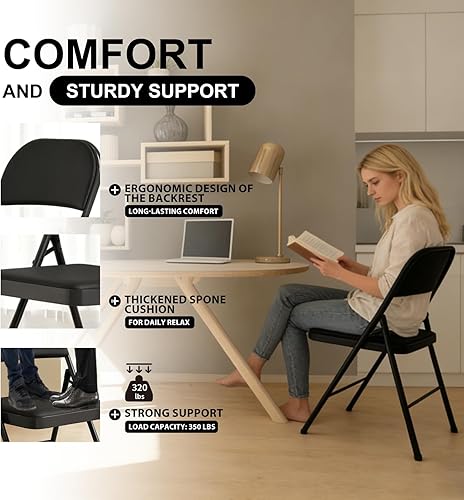 Miniatura 6 de Juego de 4 sillas plegables con asientos acolchados, marco de metalacero con cojín de piel sintéticavinilo, capacidad de 320 libras, uso en