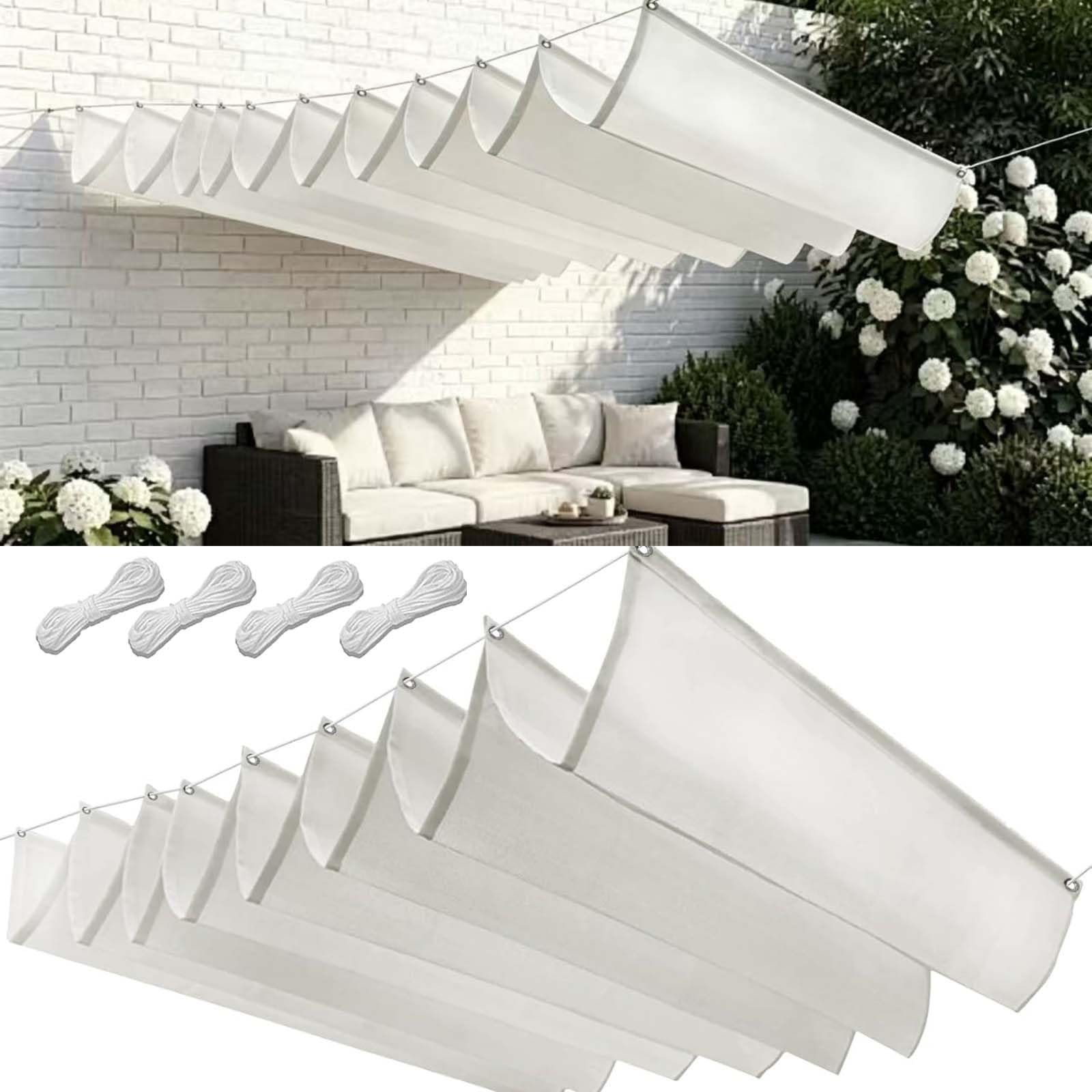 Wodoodporny Żagiel Przeciwsłoneczny 95x320cm Blokujący 98% UV Wodoodporna Osłona Pergoli Z Oczkami I Sznurkiem Do Ogrodu Zewnętrznego, Patio, Trawnika, Biały