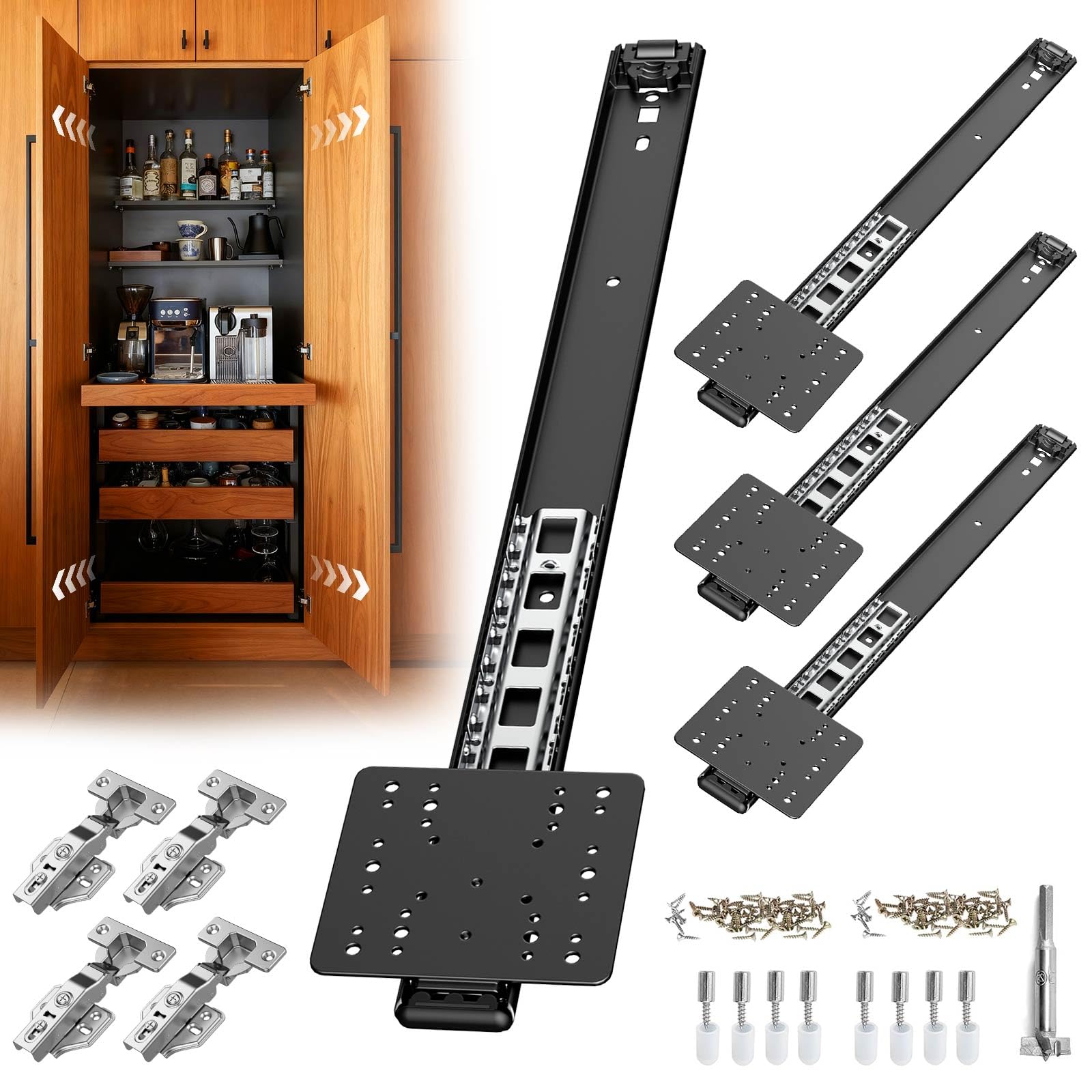 Pocket Door Slides 14in Heavy Duty Hardware Kit with Pivot Hinge for Cabinet Wardrobe Silent Retractable System for Inset Doors 4Pcs