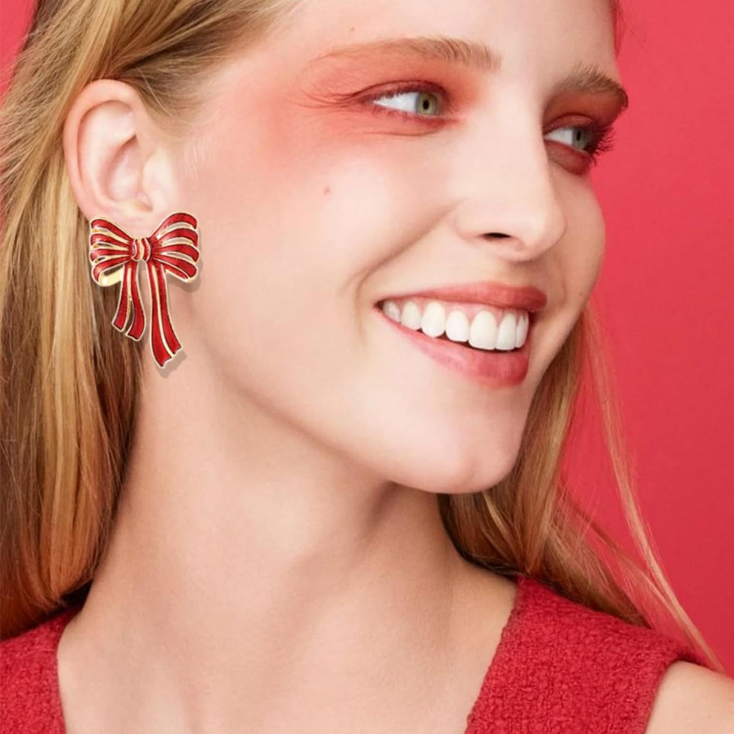 Christmas Bow Earrings for Women Funny Cute Rhinestone Light Bulbs Candy Earrings Christmas Jewelry Gifts - Image 4