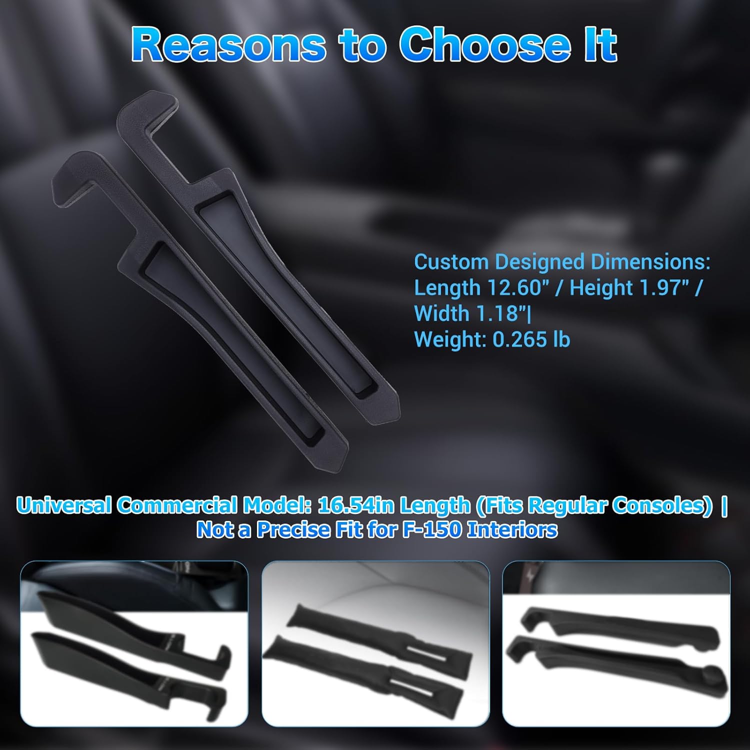 Half-Sized Seat Gap Filler Compatible with Ford F150 F250 F350 F450 | Zero Interference Side Storage Space | Anti-Drop Organizer | Free Window Breaker | Full Console w/Bucket Seats ONLY
