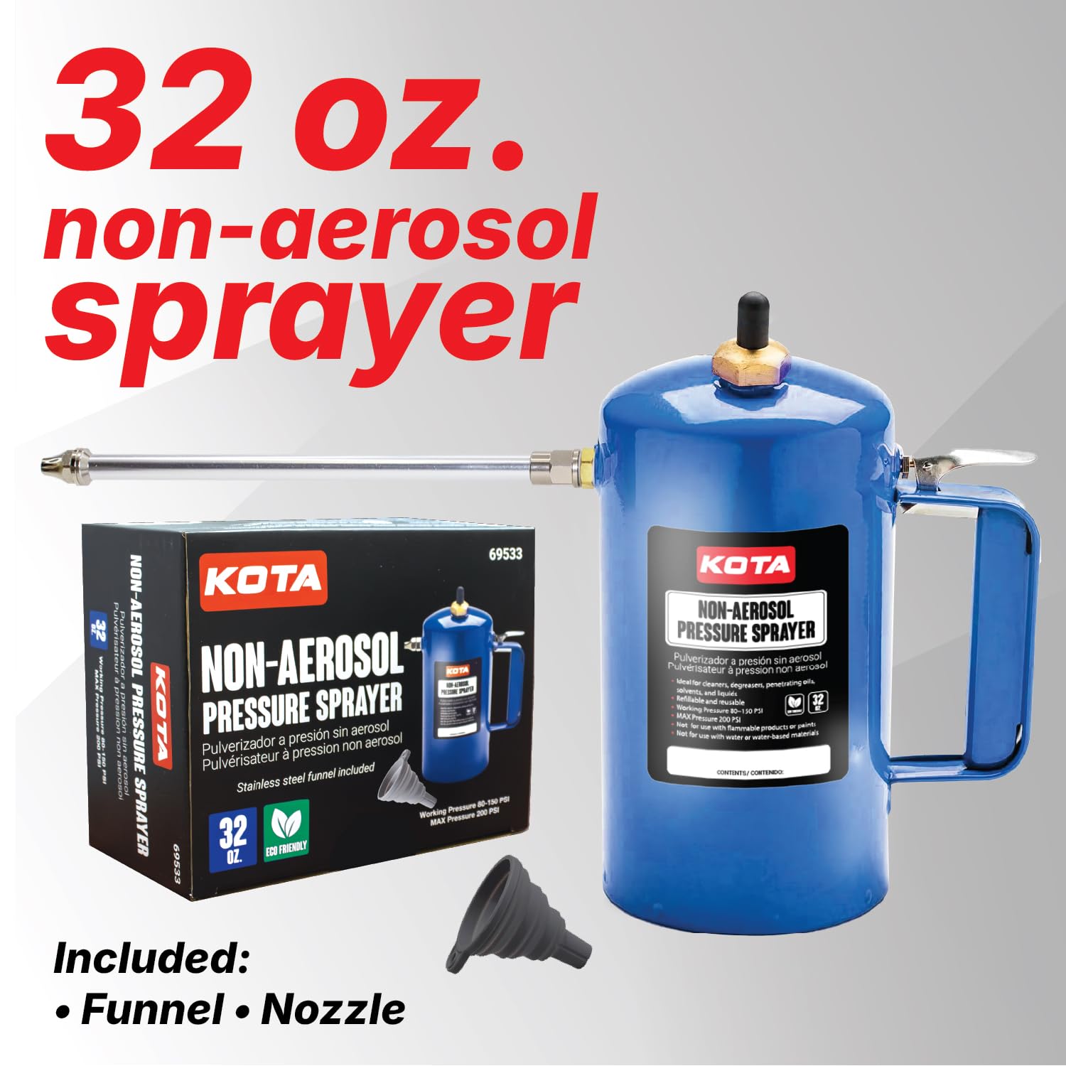 LAUCO Drucksprüher ohne Aerosol, nachfüllbar, für Öl, Lösungsmittel, Entfetter, Schmiermittel, wiederaufladbarer Stahlkanister mit Messingdüsen, 907 ml (1, blau)