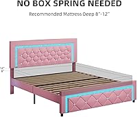 Vista 6 de BarnFurin Base de cama Queen con luces LED, plataforma tapizada con cabecera capitonada de diamante, no necesita somier, sin ruido, fácil montaje