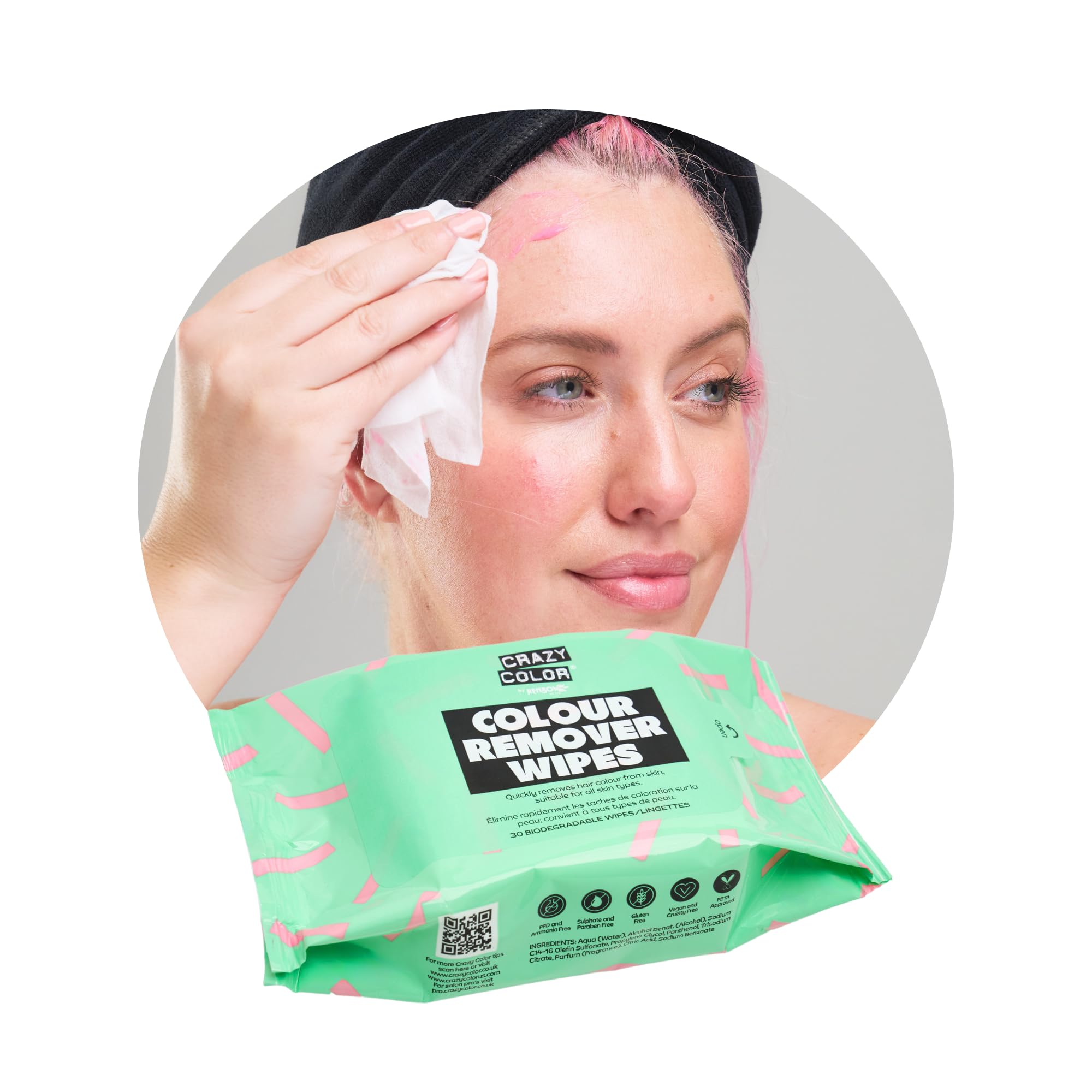 Crazy Color Hair Dye Remover Wipes. Remove hair dye from face. 30 Pack of Biodegradable Wipes.