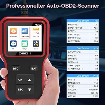 OBD2 Diagnostic Tool V302 OBDII Diagnostic Tool with Full OBD2 Functions Engine Fault Code Reader Car Diagnostic Device Scanner CAN Diagnostic Tool for All OBD II Protocol Cars