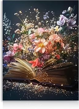 Dazzlewall Flowers Book Wall Art Aesthetic, Vintage Colorful Floral Books Poster Print Magical Study Reading Room Bedroom Artwork Print, 12x16 in Unframed