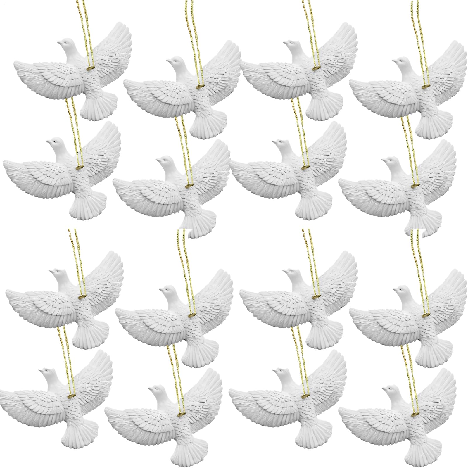 Décoration de Noël tourterelles en résine blanche | Lot de 16 pendentifs de la paix pour sapin