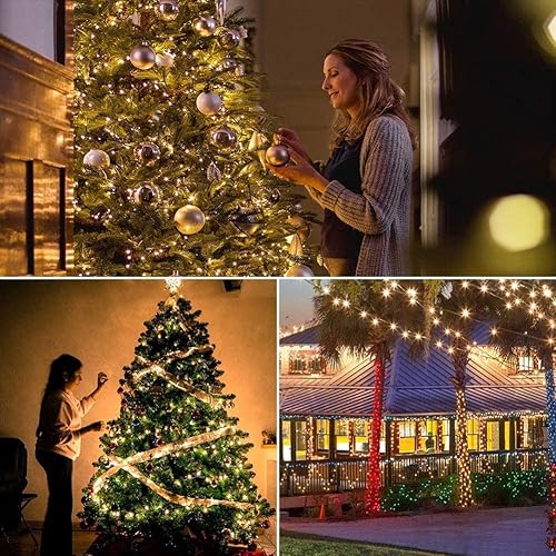 Miniatura 6 de MYGOTO - Guirnalda de 100 luces LED de 33 pies, alambre verde, impermeable, 8 modos, 30 V, certificado UL, enchufable, luces de Navidad para el