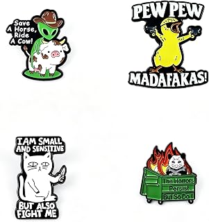 4 pieces of fun enamel badges, stylish and cool necklaces, suitable for backpacks, jackets, bags, hats, strings, etc. With cartoon expressions, internet buzzwords, funny and novel decorations, they are suitable for adults, teenagers and badge collectors.