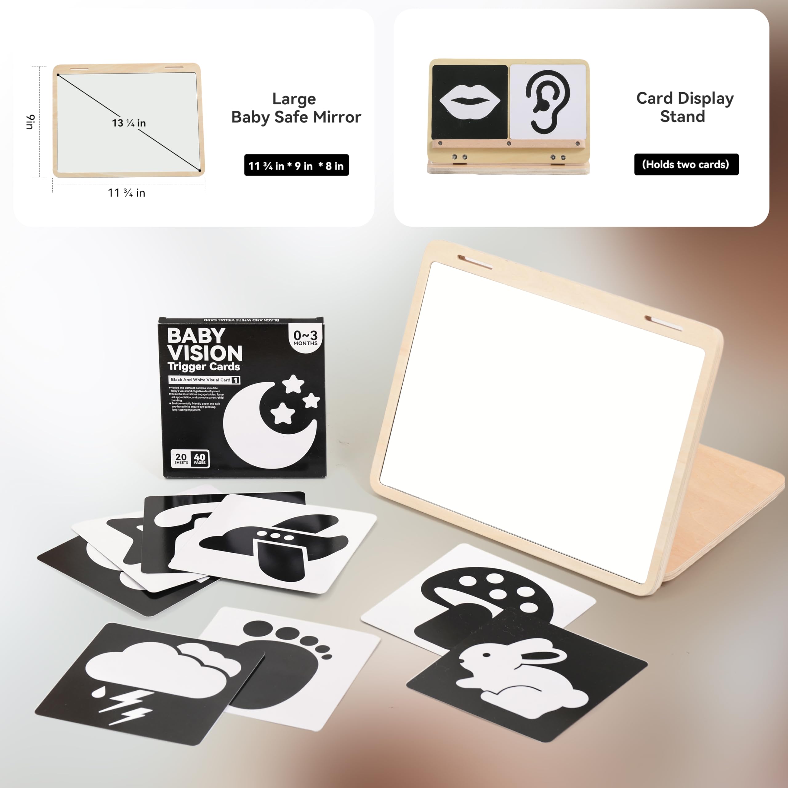 WOODEN TEETHER Giocattolo per bambini Montessori - specchio in legno per neonati 0-12 mesi regalo Neonato