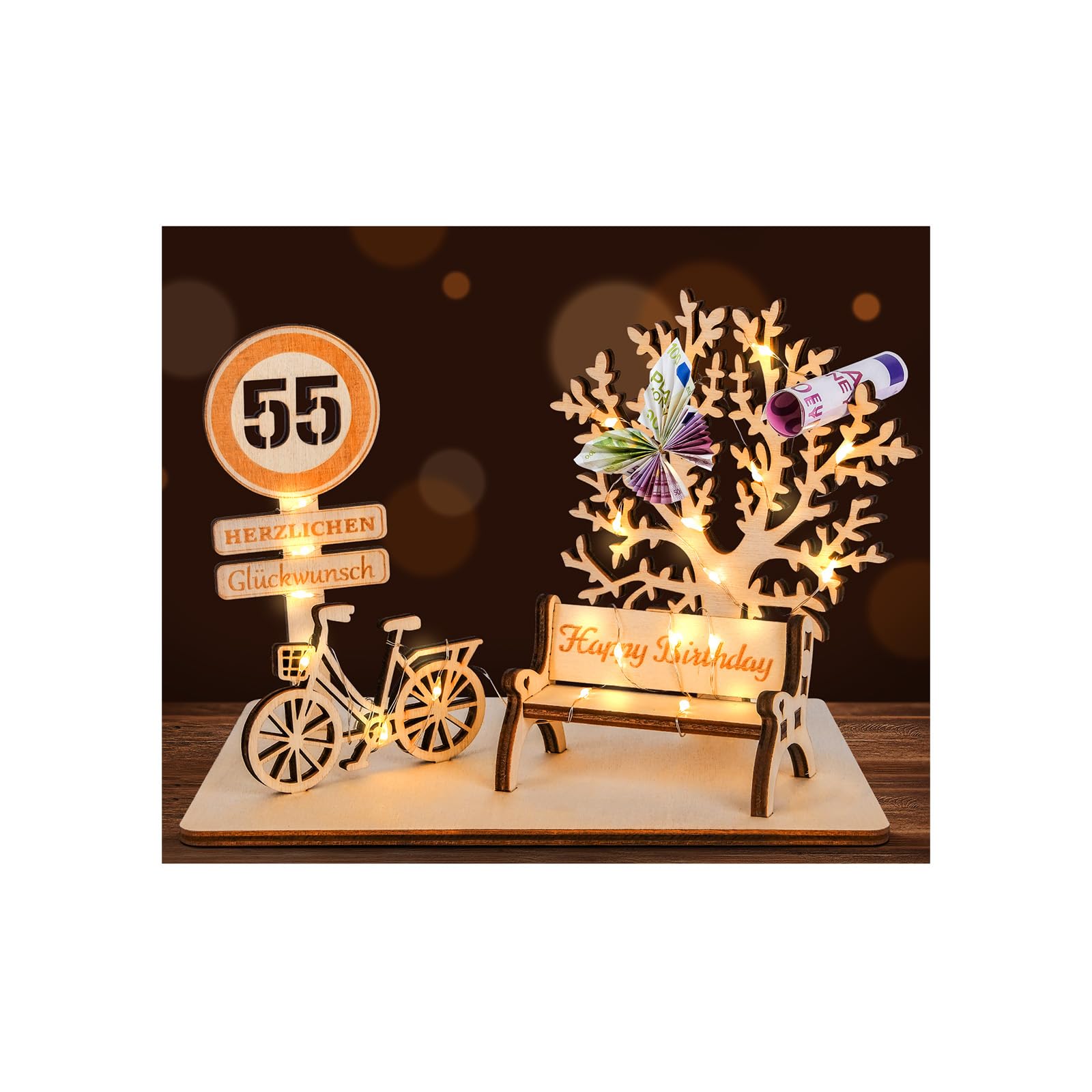 I LOVE MOM Geldgeschenk Geburtstag Holz, Fahrrad Geschenk, DIY Holz Schild Gästebuch Dreidimensionale Bäume Sitzbank Deko Zahlen für Geschenke, Hochzeiten, Partys, Geburtstage, Jubiläum (GYY-50)