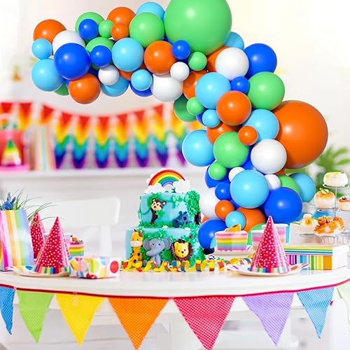 Miniatura 5 de Arco de globos de dinosaurio azul, verde y naranja, 121 unidades, cumpleaños de niños, decoraciones de baby shower