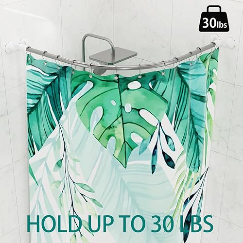 Miniatura 5 de Yuanjimi Barra de cortina de ducha, barras curvadas para baño, sin taladro, barra de ducha de esquina de acero inoxidable de doble montaje de 37