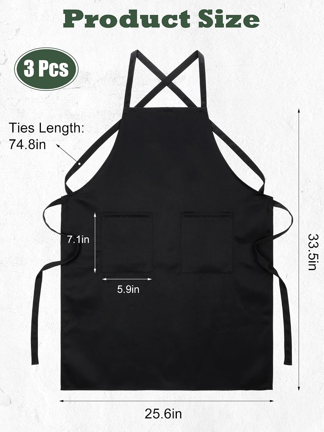 Cozypower 3 Pack Chef Cross Back Apron with Pockets for men Black Bib Aprons Crossback Chef Women Men Kitchen Supplies