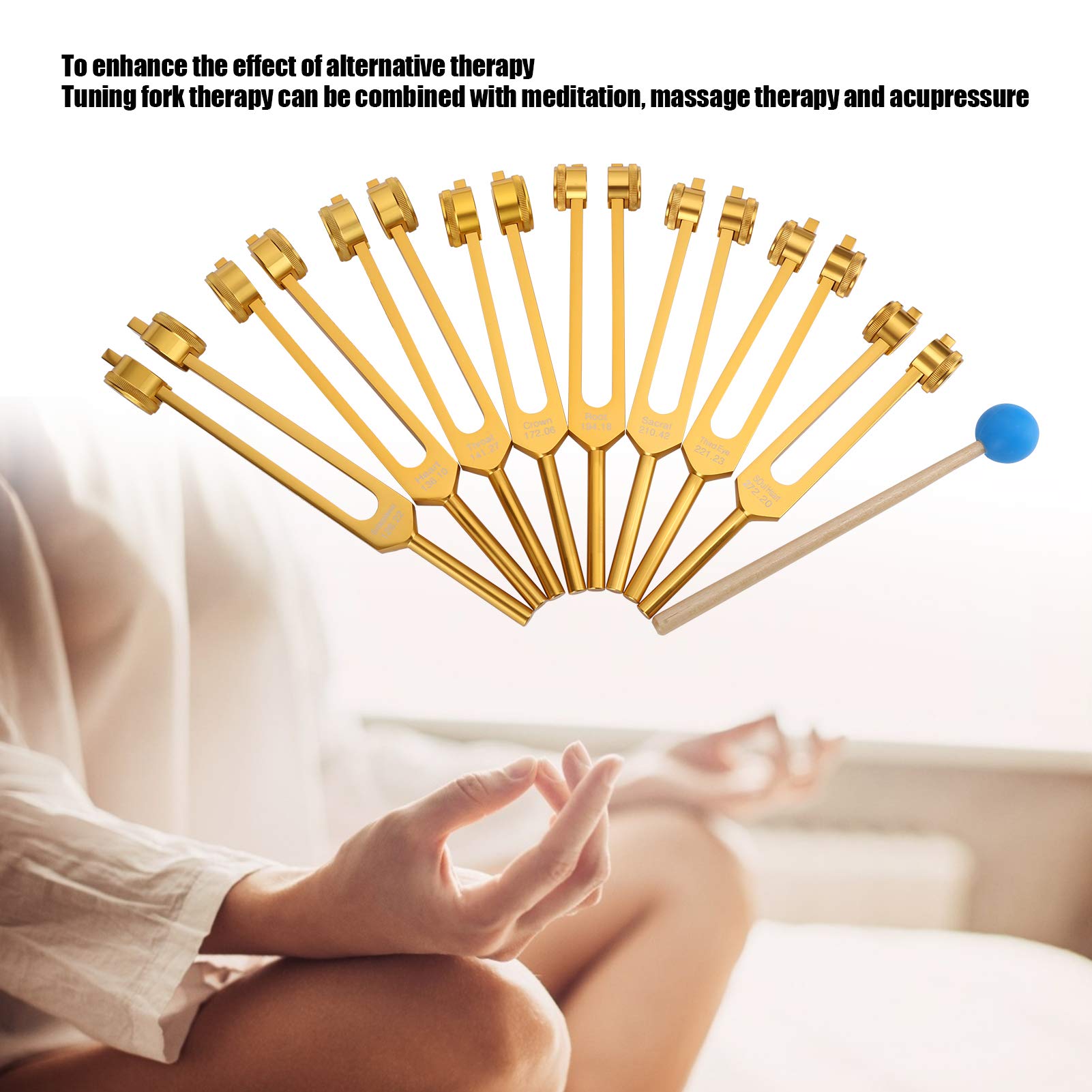 8-teiliges Stimmgabel Set 126-272 HZ Klangtherapie | Mit Hammer, Aufbewahrungstasch, Aluminiumlegierungsmaterial Tuning Fork für Meditation Stressabbau