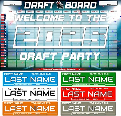 Fantasy Football Draft Boards 2023-2024 Equipo Premium 10, 12 equipos, 14 tableros de equipo