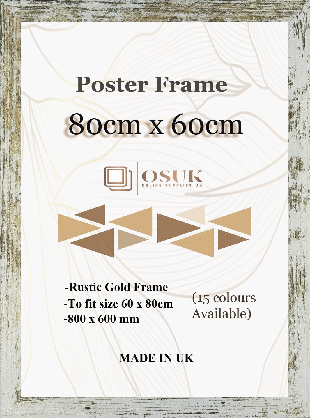 OSUK 80x60cm Rustic Gold Poster Frames - Large 80 x 60cm Photo Frame 800x600mm Frame with Clear Perspex Front & Wall Mount Hooks - 60cm x 80cm Picture Frame