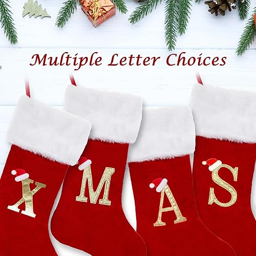 Miniatura 4 de CRSTAFU Calcetines de Navidad personalizados con monograma, medias de Navidad con inicial familiar de 20 pulgadas, puño de felpa blanca súper suave