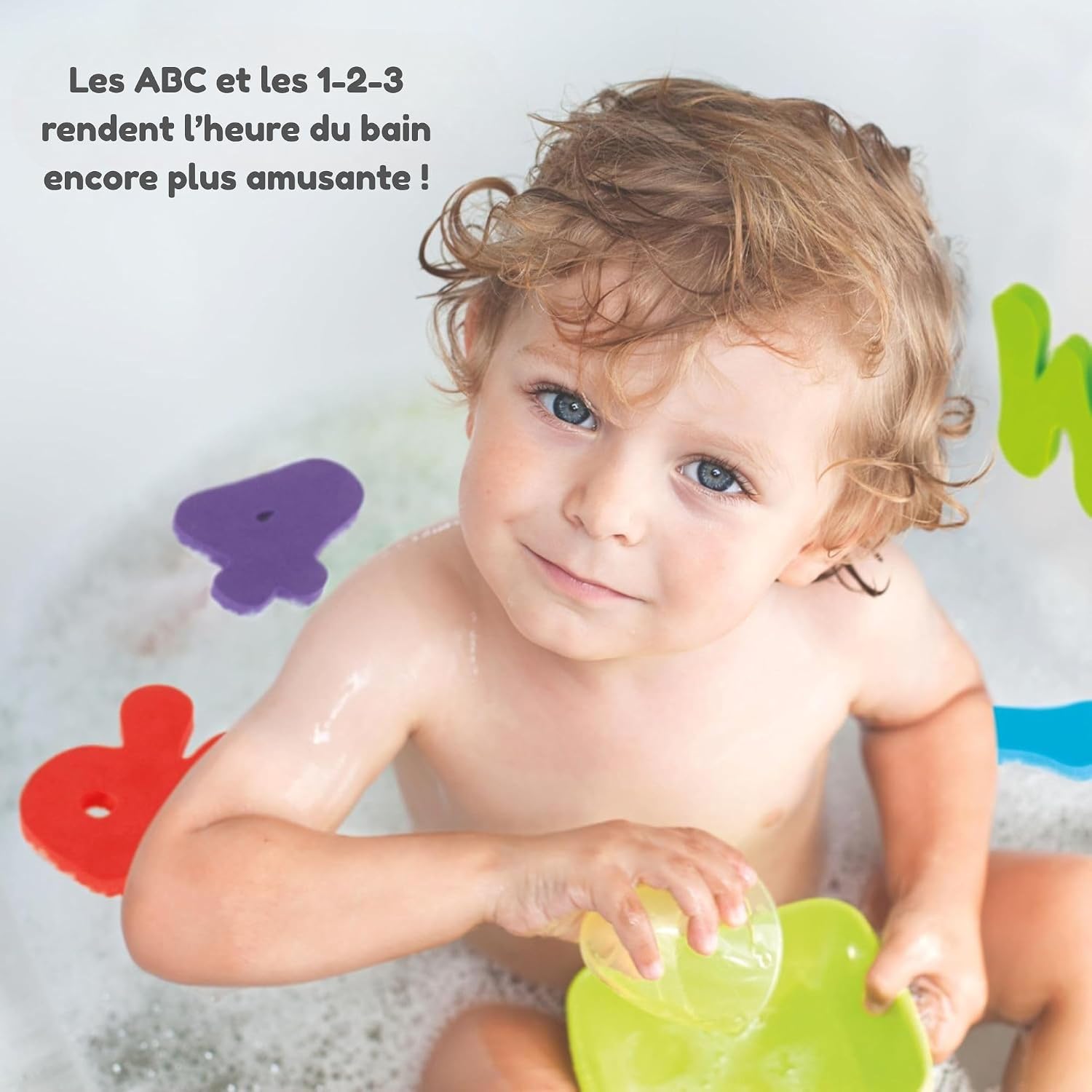Nuby Lettres et Chiffres en Mousse pour Le Bain – 36 pièces Multicolores pour Apprendre à Compter et à écrire en s’Amusant – Adhèrent aux parois de la Baignoire – dès 18 Mois — image 5