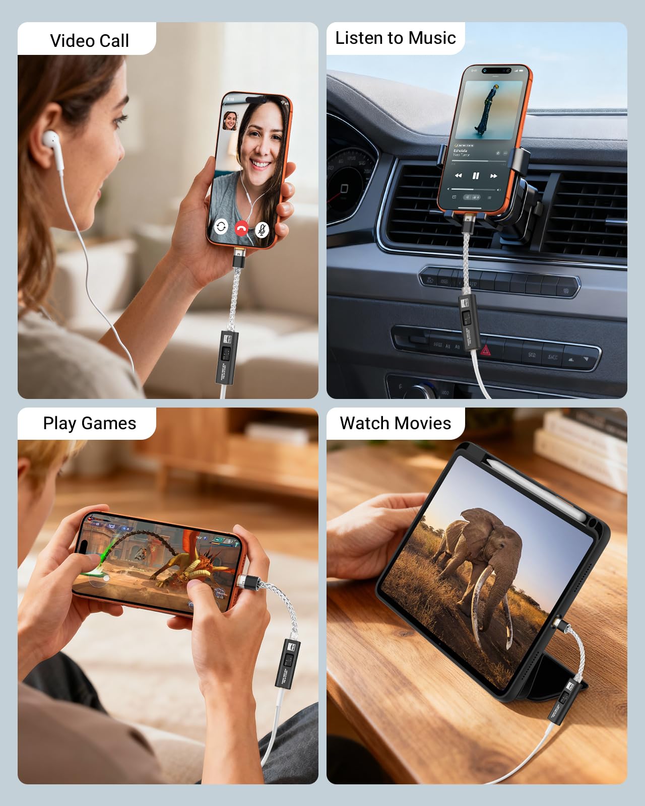 MoKo Adattatore Audio USB C a 3,5mm, Doppio Chip DAC HiFi CX31993 & MAX97220, 32bit/384KHz Tipo C a Jack Cuffie AUX per iPhone 17/16, iPad, Galaxy S26/S25, Pixel, Nero