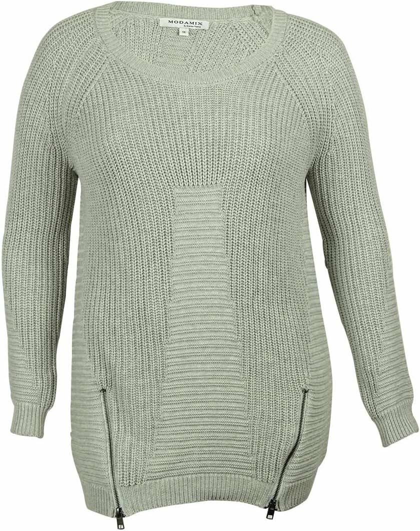 Cable-Knit Women's Plus Zippered Crewneck Sweater Gray 2X