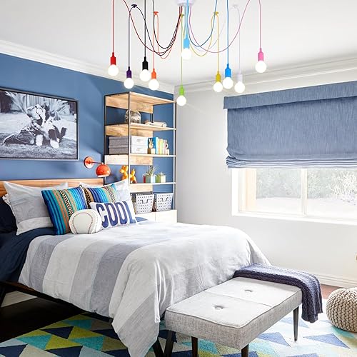 Miniatura 6 de Ymlii Candelabro colorido para niños, lámpara de araña de techo, lámpara colgante ajustable para niños y niñas, dormitorio, sala de juegos, aula,