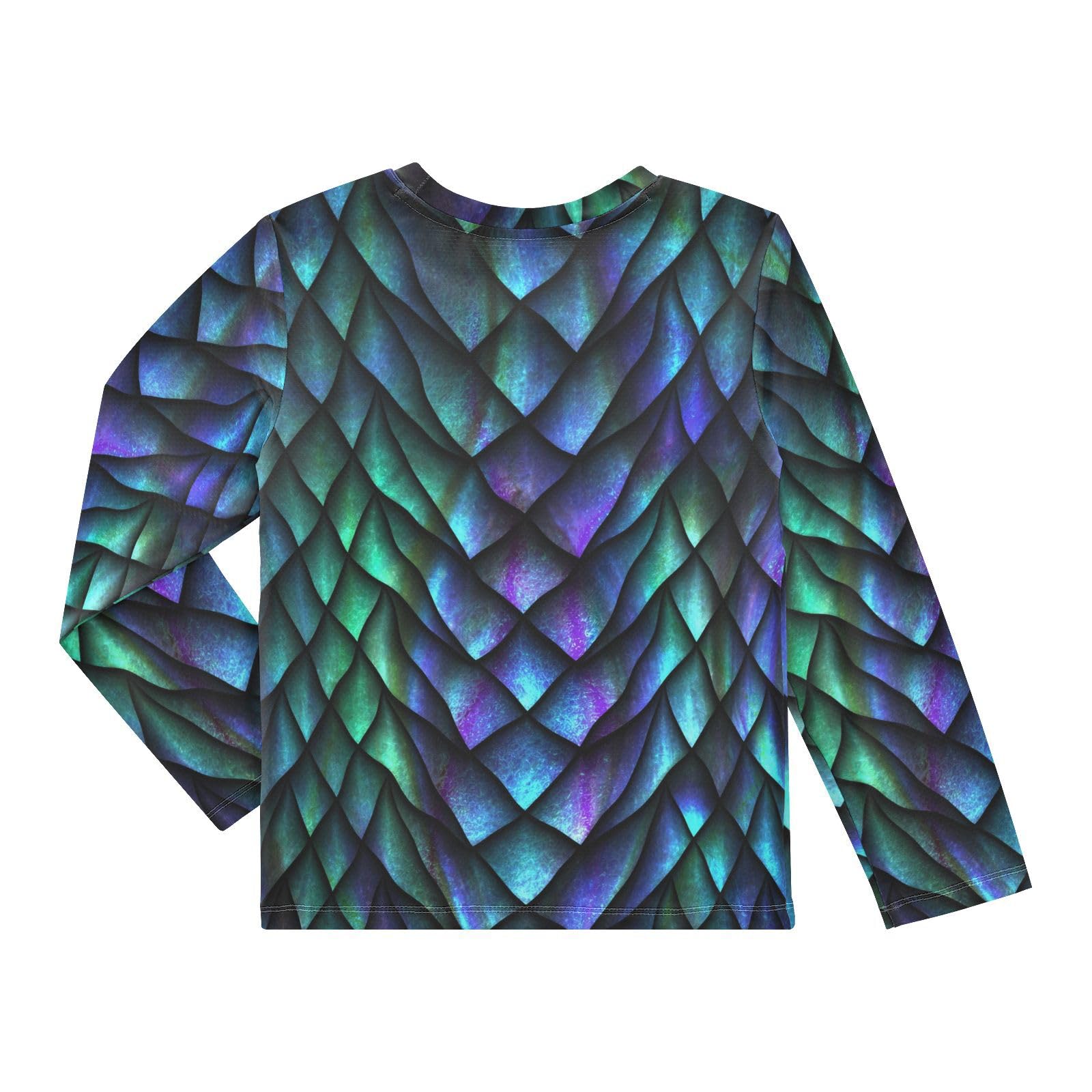 Aflyko Animal Print Kids Rash Guard Shirts Dragon Scales Ocean Boys Girls Rashguard UPF 50+ UV Sun Protection Swim Shirt Camping Hiking Swimming Fishing Travelling 9-10T