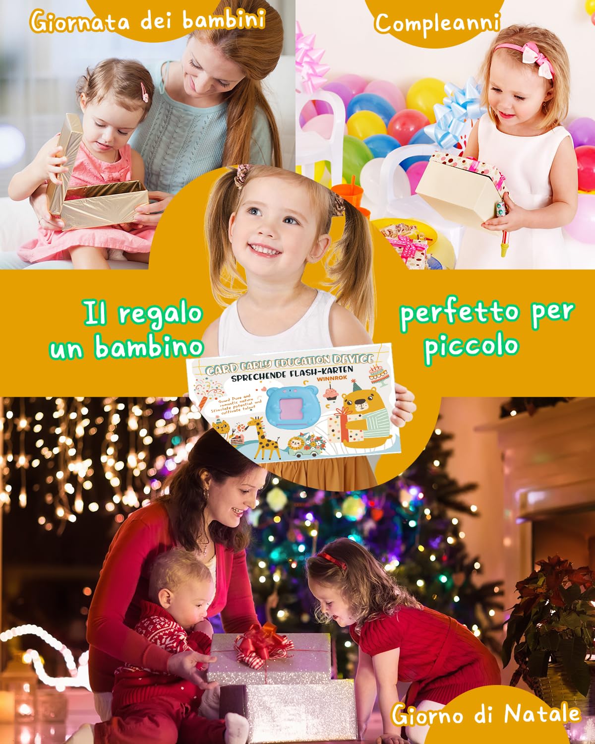 Winnrok Carte Parlanti Montessori Bilingue, Flashcards Bambini Italiano, Amico Vocabolo Gioco, Giochi Montessori Bambini 2 Anni, Imparare Parlare Numero Animali, Autismo e Logopedia Blu