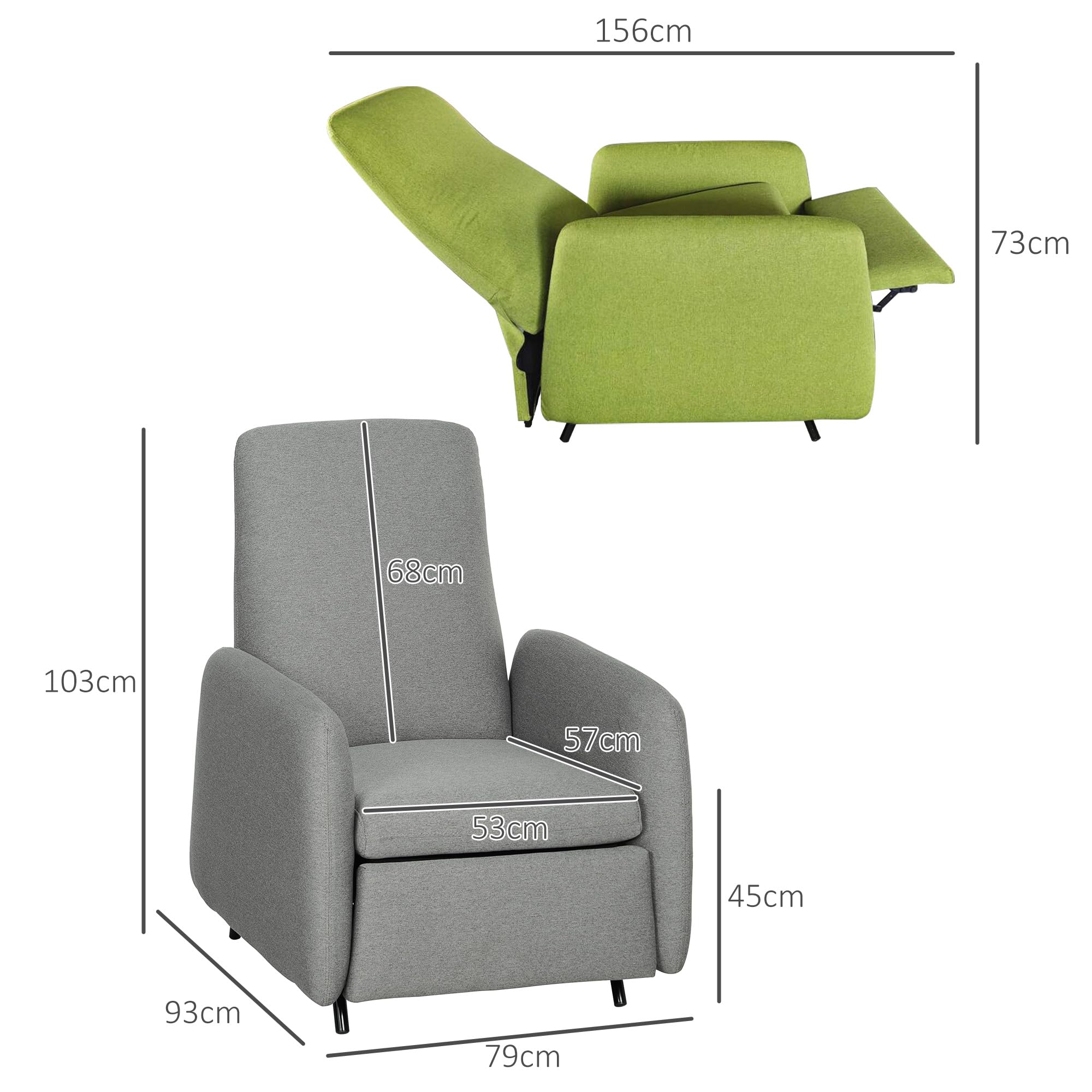 HOMCOM Poltrona Relax Reclinabile Manuale con Poggiapiedi, Poltrona Reclinabile in Tessuto Effetto Lino, Copertura Rimovibile per Camera da Letto, Soggiorno e Salotto, Grigio