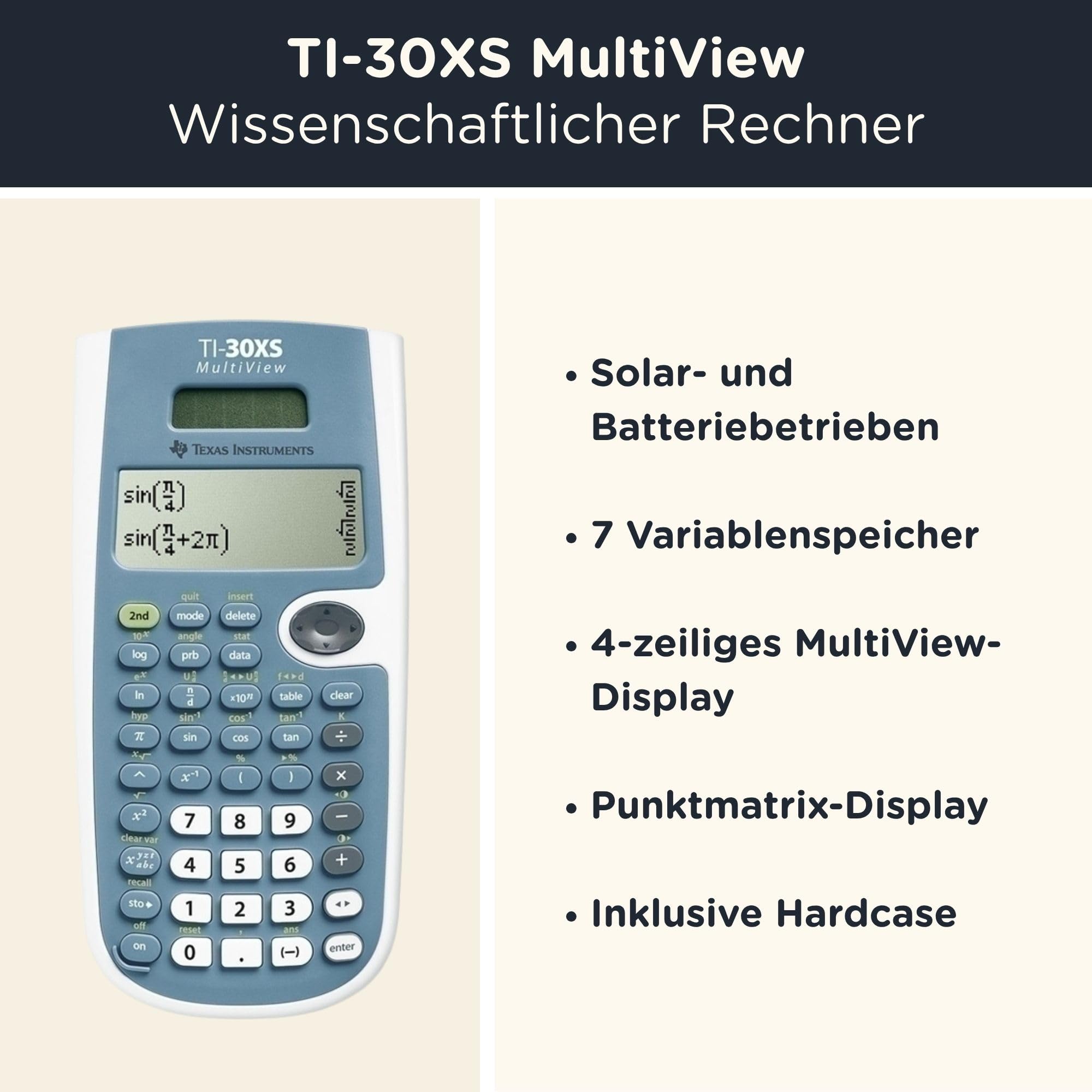 TI-30XS MultiView inkl. WYNGS Schutztasche Schwarz - Wissenschaftlicher Taschenrechner - Basic Set